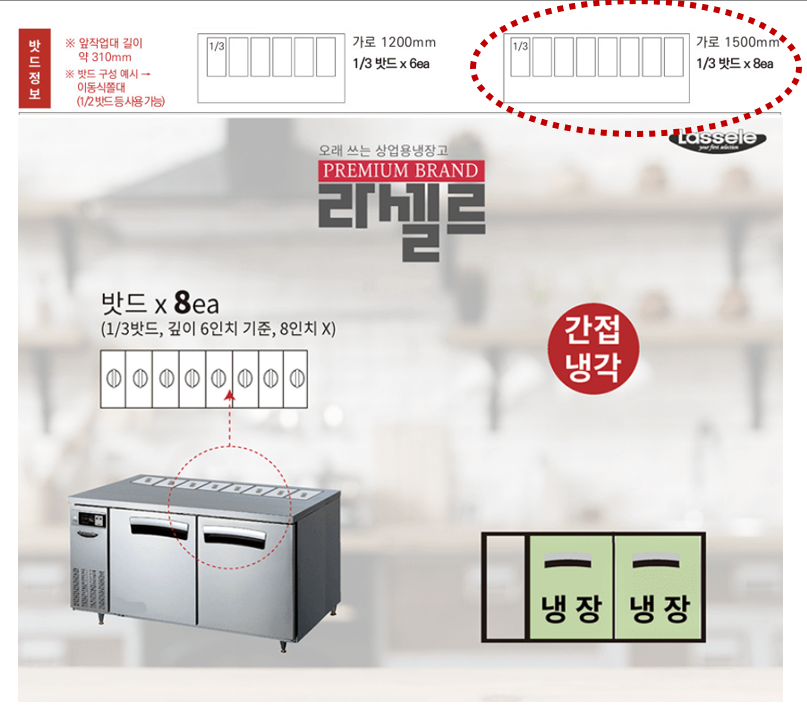 김밥냉장고 라셀르 테이블1500 작업대 8구 업소용 바트 토핑 영업용 밧드 셀프바 - 상세 이미지 3