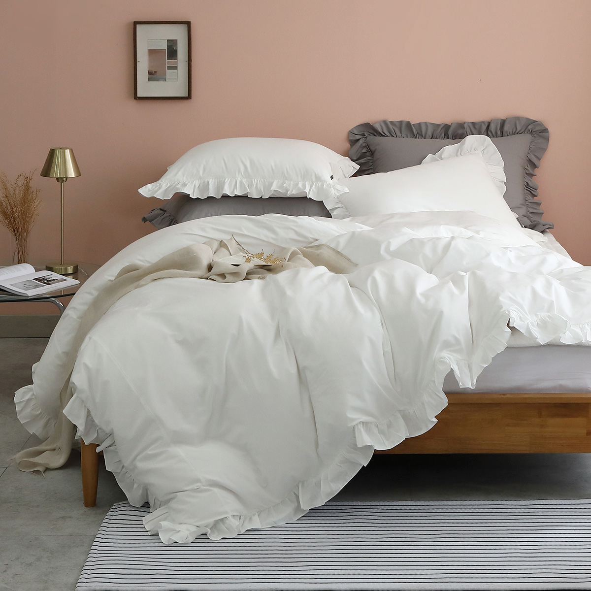 엠시베딩 호텔침구 라지킹침구세트 코튼 60수 프릴 알러지케어 사계절 이블세트 K