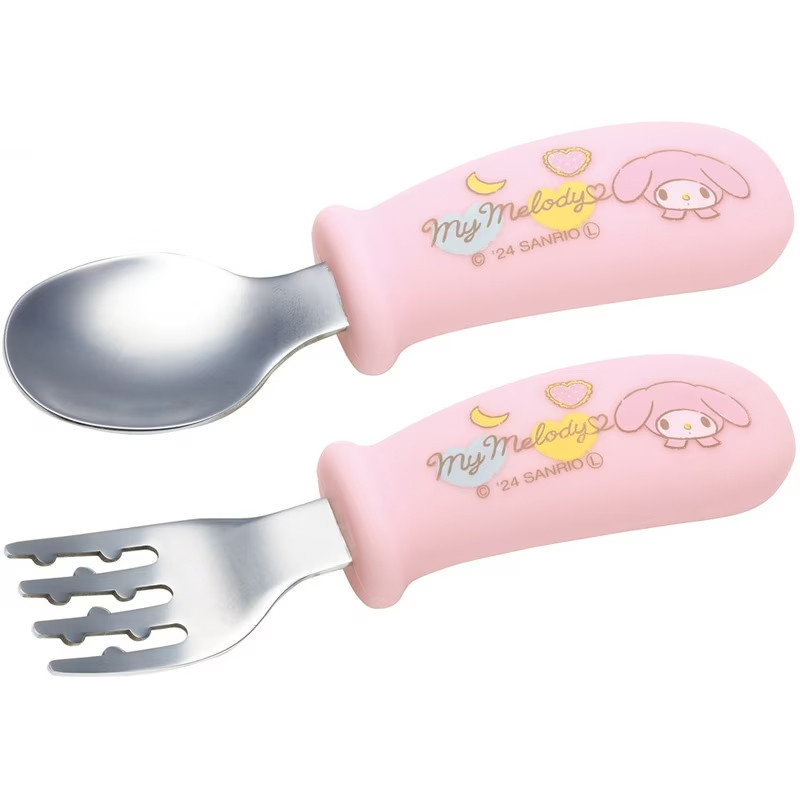 [발주상품 2~4 영업일 후 발송예정] 스케이터 산리오 마이멜로디 캐릭터 잡기 쉬운 실리콘 베이비 스푼 포크 세트 12cm SHSF1 - 주방·식기 - 하카타몰