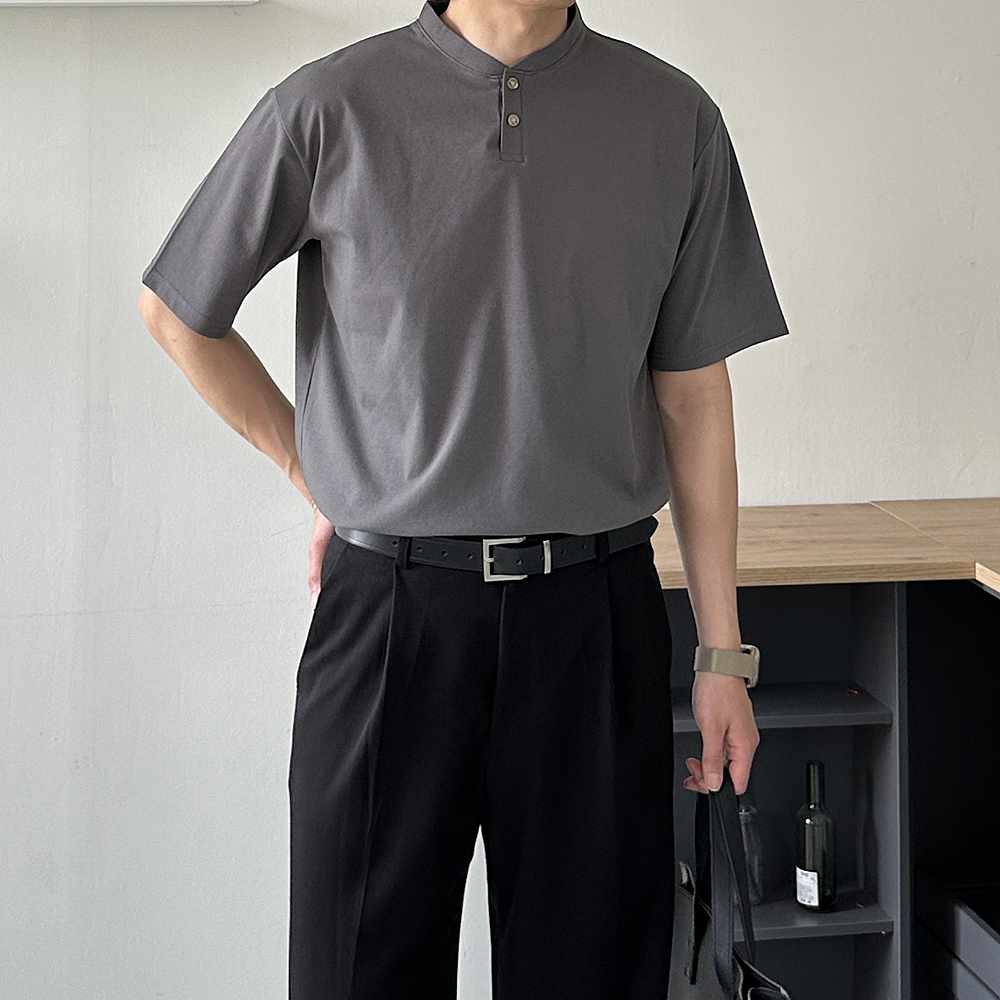 피케 티셔츠 남자 반팔티 오버핏 분또 티셔츠 헨리넥 반팔 - 상세 이미지 3