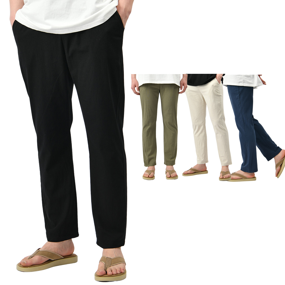 남자 린넨바지 여름 마 밴딩 스판 일자 팬츠 - 상품 이미지