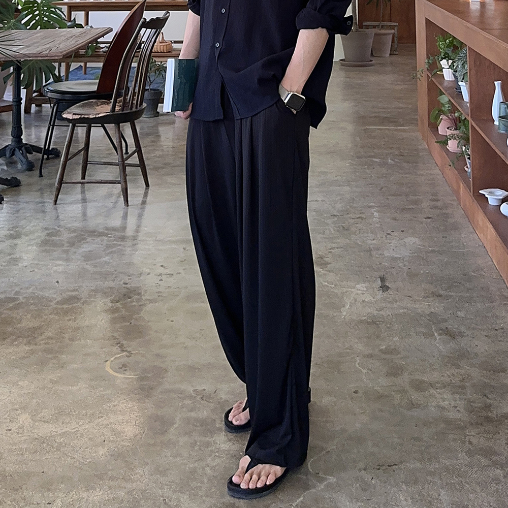 쿨 아이스 플리츠 팬츠 밴딩 남자 냉장고바지 남자여름바지