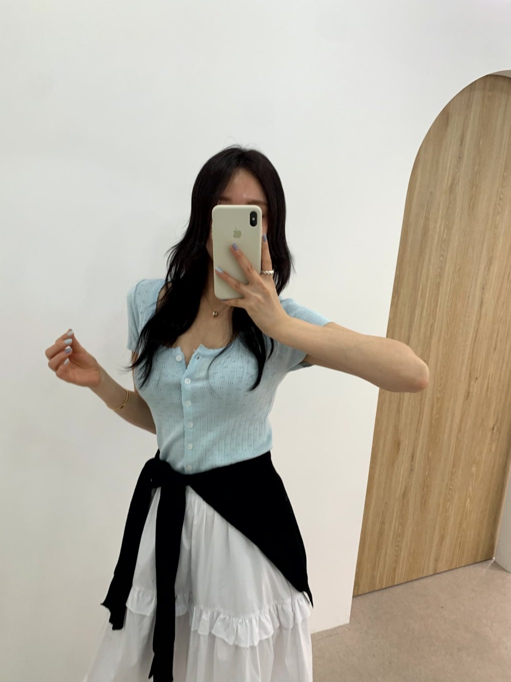 펀칭 유넥 반팔 가디건 (3color) 상세 이미지 2