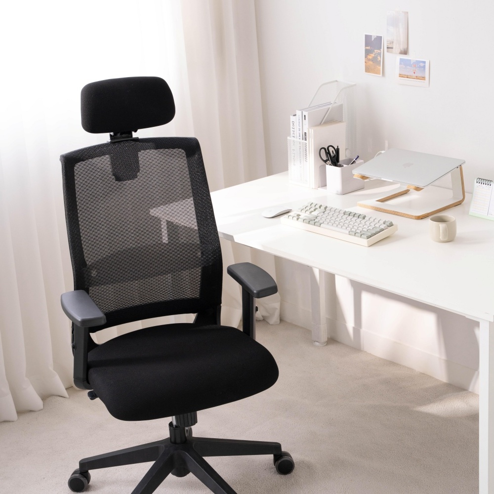 딥워크 게이밍의자 피시방 컴퓨터 PC방 메쉬 사무용 사무실 의자 고밀도 헤드형 올 블랙 제품 이미지