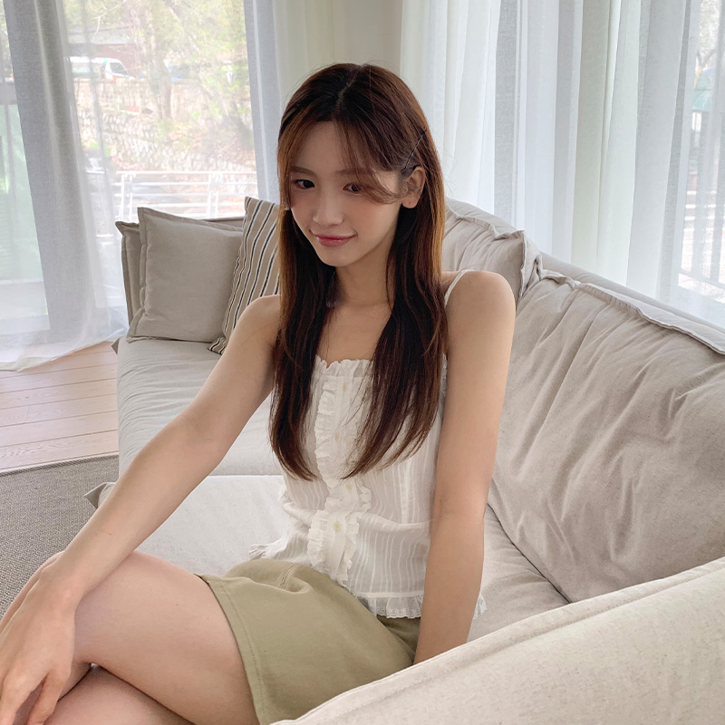 펀칭 프릴 버튼 뷔스티에 블라우스 bs8154 이미지 8