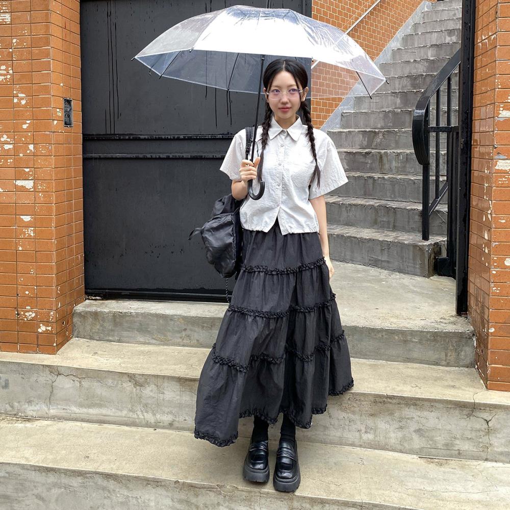 옷자락 여성 바스락 카라넥 밑단스트링 반팔 셔츠 남방 - 상세 이미지 3