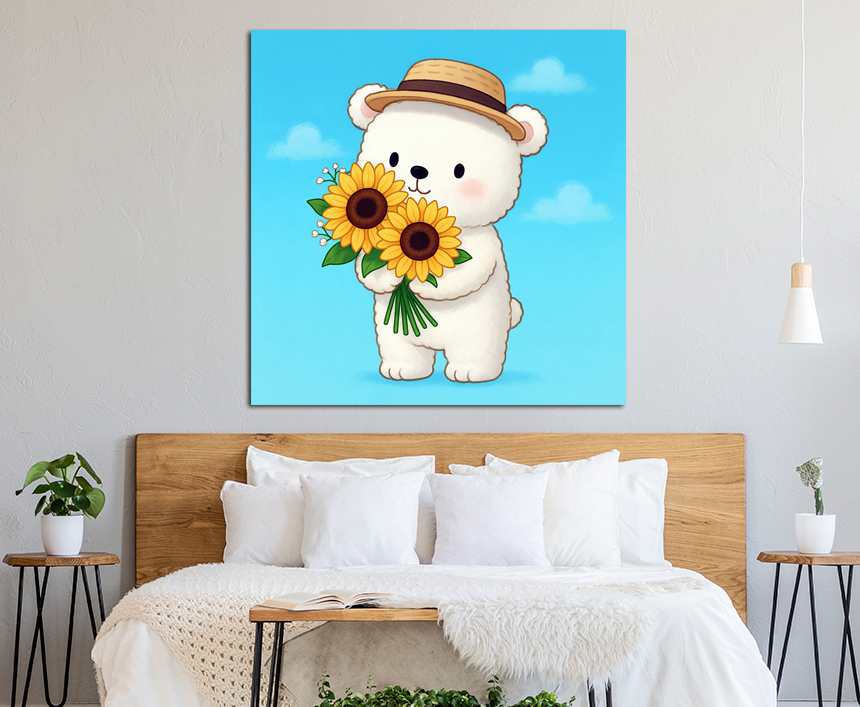 여름 아기곰 해바라기 그림 인테리어 액자 거실 현관 아이방 아기방 꾸미기 소형 - 상세 이미지 2