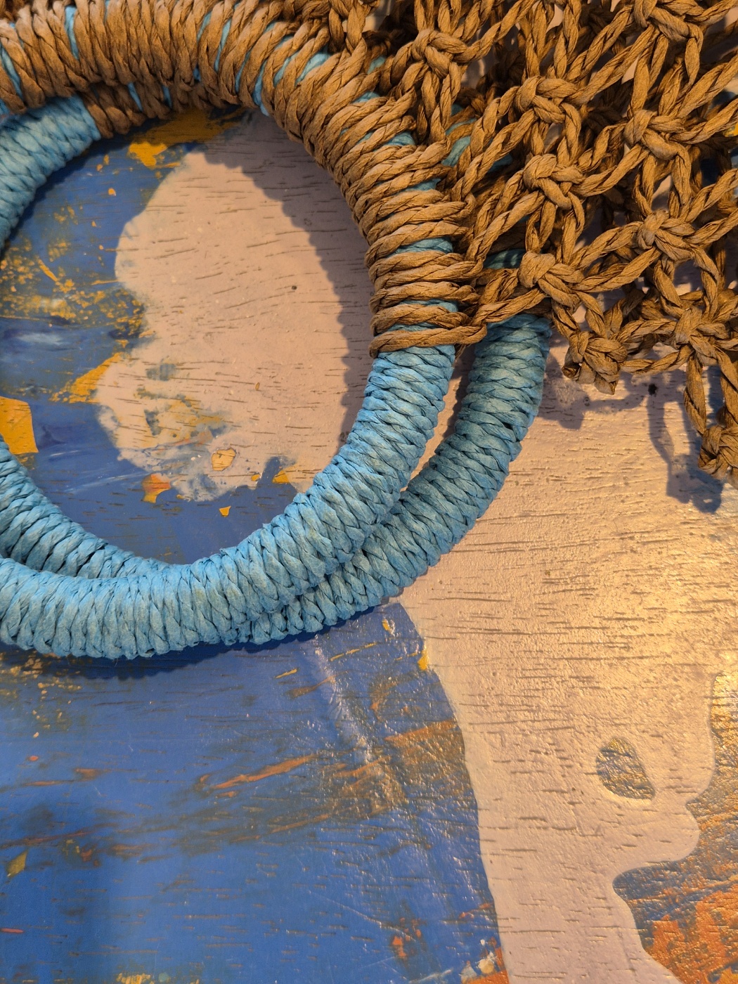 리햅 네이라 블루 핸들 네트 라탄백 핸드메이드 썸머 비치 토트 가방