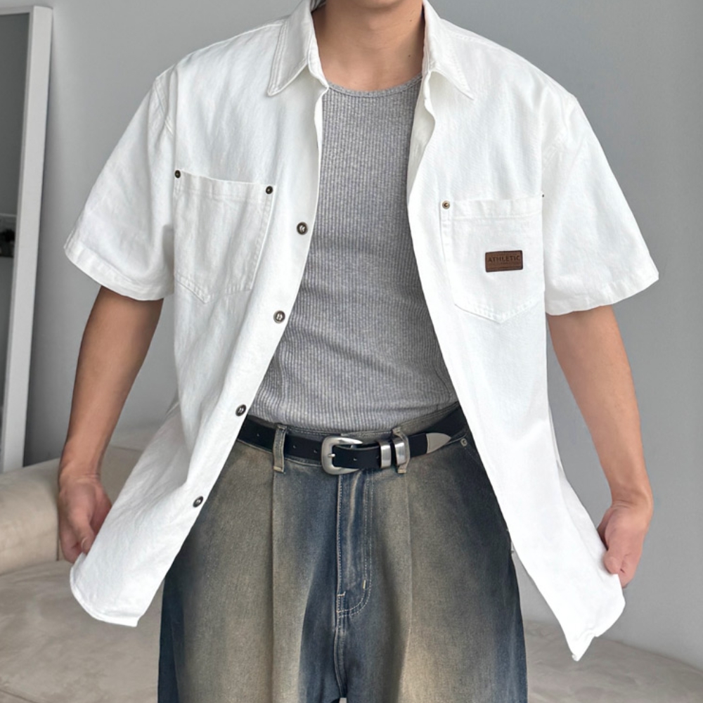 남자 니서 오버핏 여름 투포켓 패치 면 워크 반팔 셔츠 남방 이미지 8
