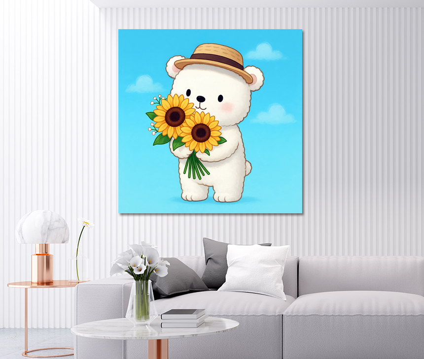 행복한아기곰 해바라기 그림 인테리어 액자 거실 현관 아기방 꾸미기 풍수 소형 이미지 2
