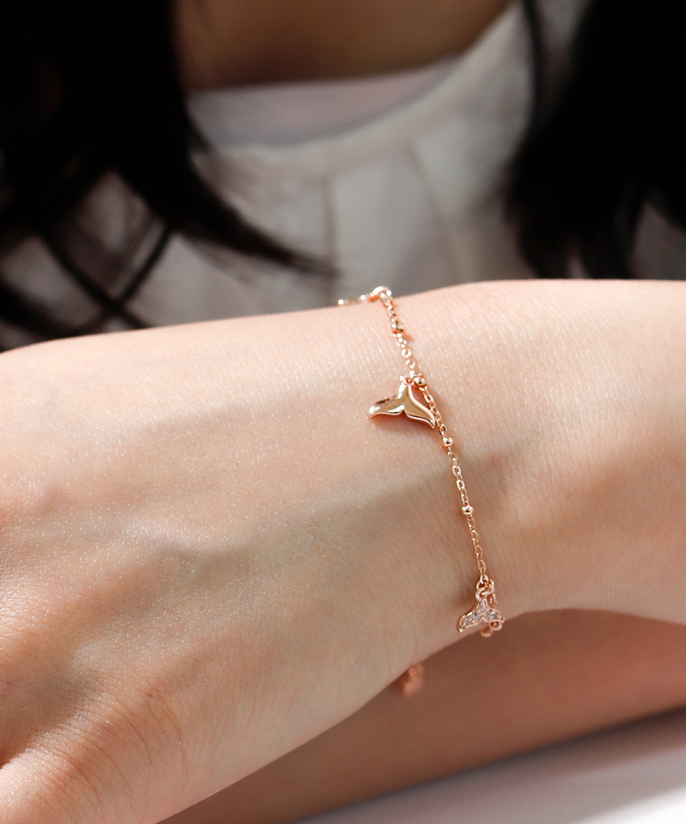 14K 18K 고래 꼬리 딸랑이 포인트 볼 체인 팔찌 데일리 여름 행운