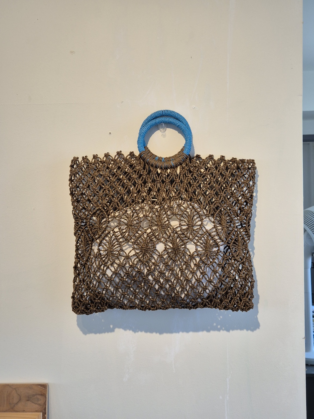 리햅 네이라 블루 핸들 네트 라탄백 핸드메이드 썸머 비치 토트 가방