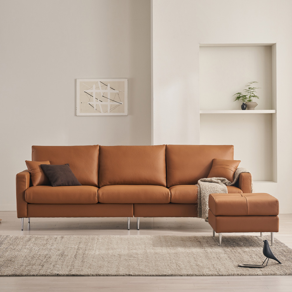 [99라인업] 케이하우스홀드 멕소 4인용 가죽소파 천연면피 국내제작 소가죽(스툴별매)