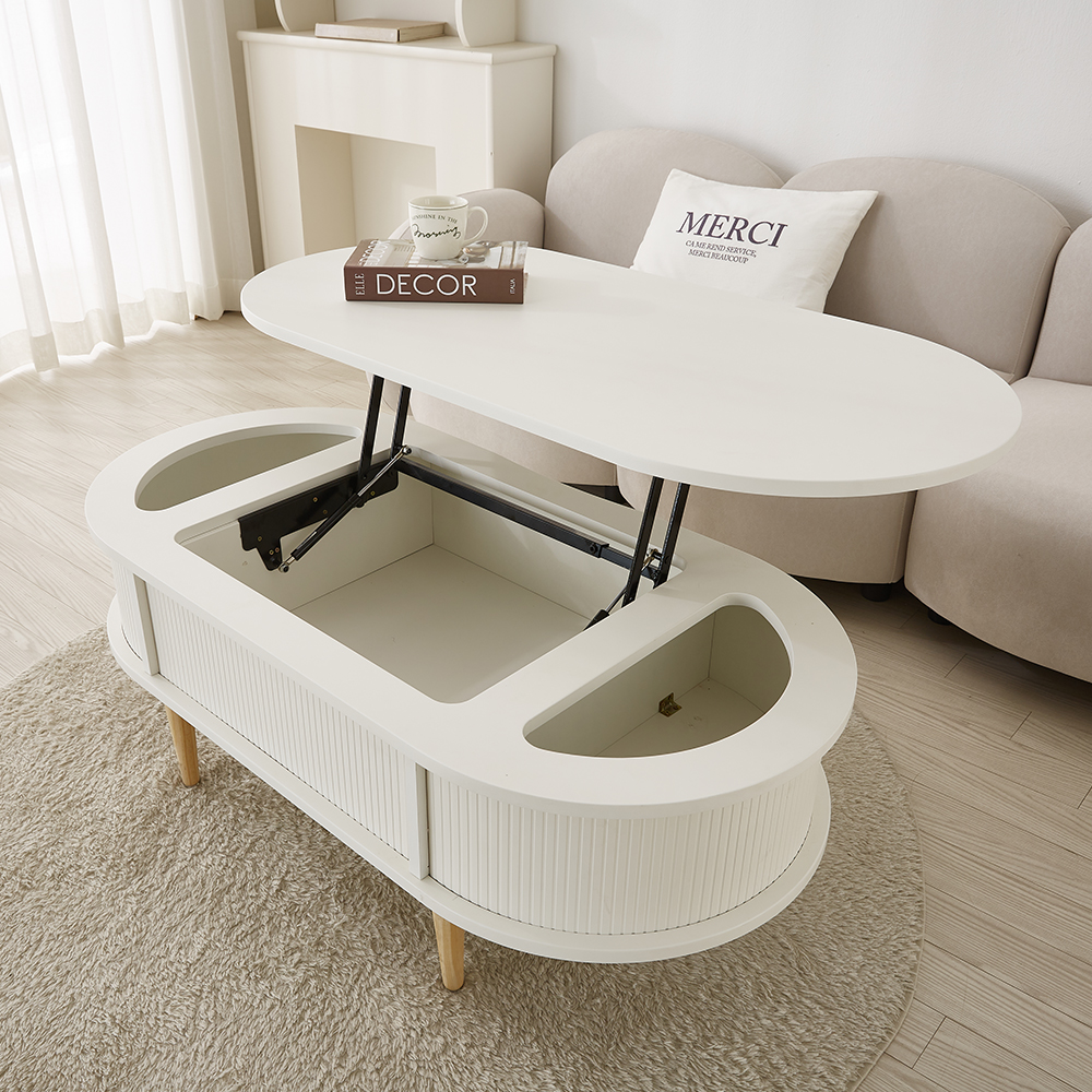 원목 타원형 템바보드 거실 리프트업 테이블 리프트 소파 테이블 800