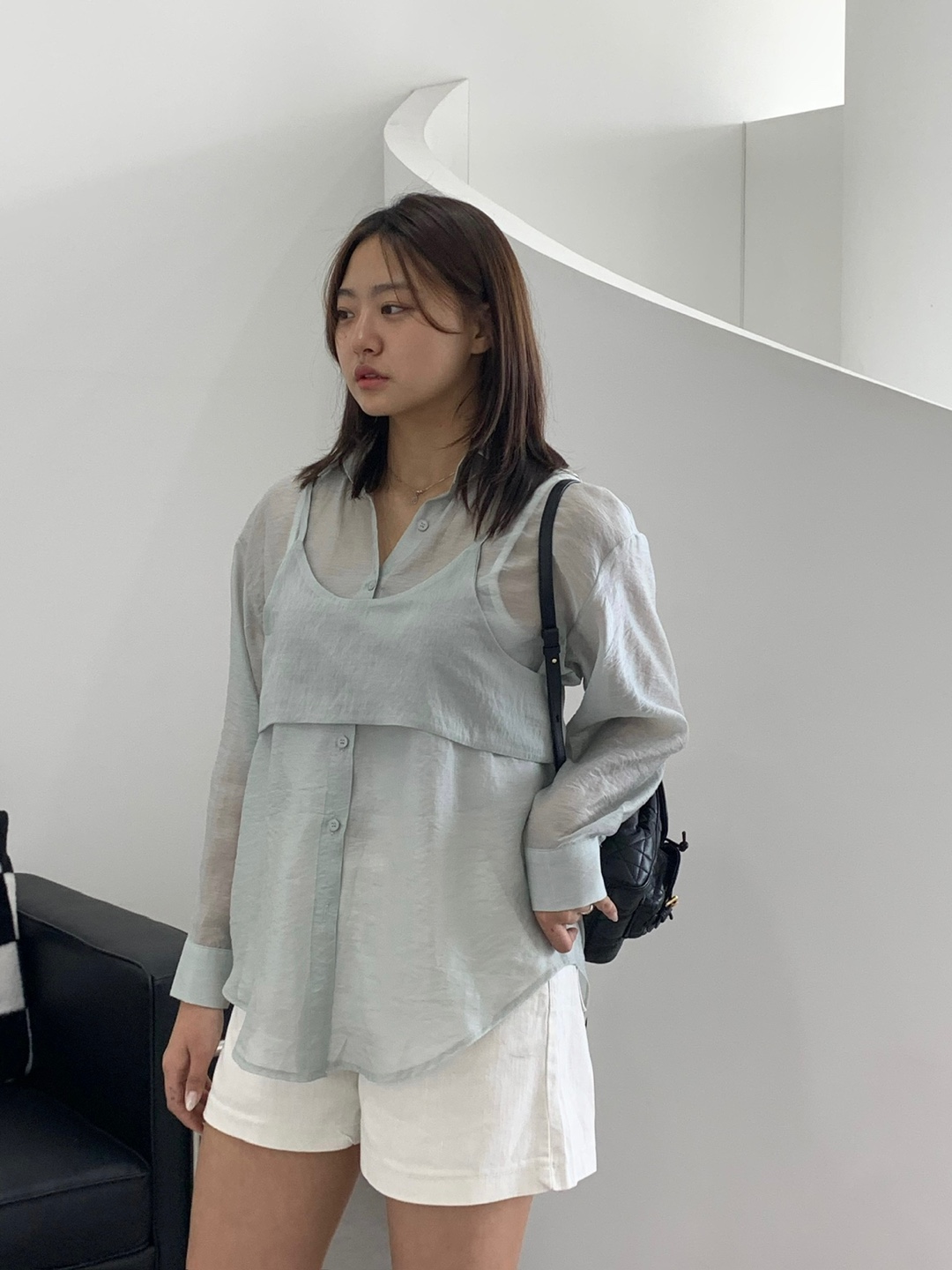 실키 뷔스티에블라우스 오간자 시스루셔츠 - 상세 이미지 3