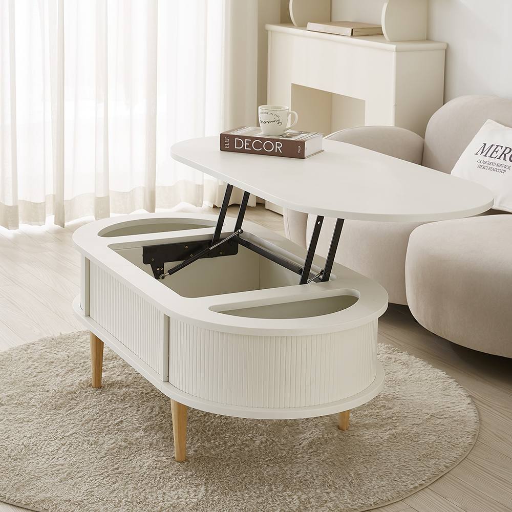원목 타원형 템바보드 거실 리프트업 테이블 리프트 소파 테이블 800