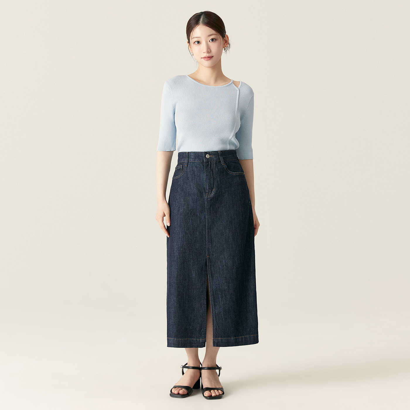 로엠 린넨 데님 롱 스커트 RMWJF25G11 - 메인 이미지