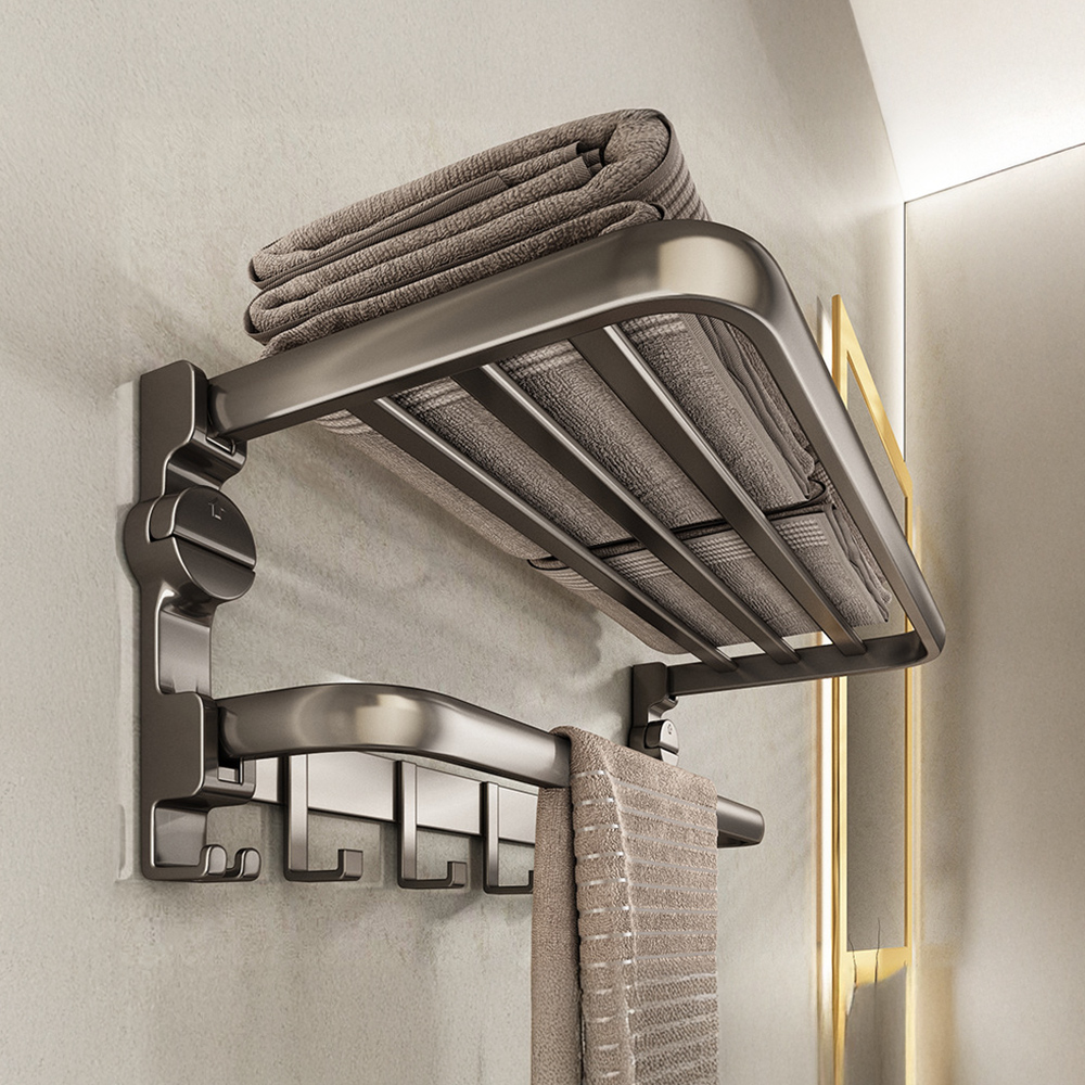 이지착 프리미엄 흡착식 무타공 욕실 수건걸이 선반 M