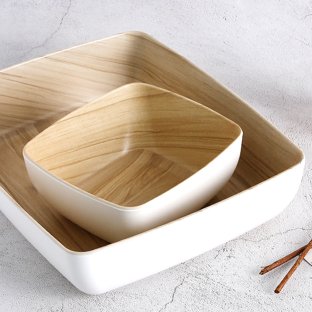 우드 느낌 멜라민 샐러드볼 그릭 요거트 포케볼 포케 그릇 보울 1개, 32.7cm, 화이트우드 신 직사각볼 - 상세 이미지 3