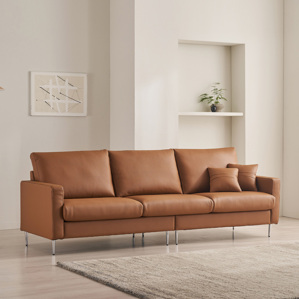 [99라인업] 케이하우스홀드 멕소 4인용 가죽소파 천연면피 국내제작 소가죽(스툴별매)