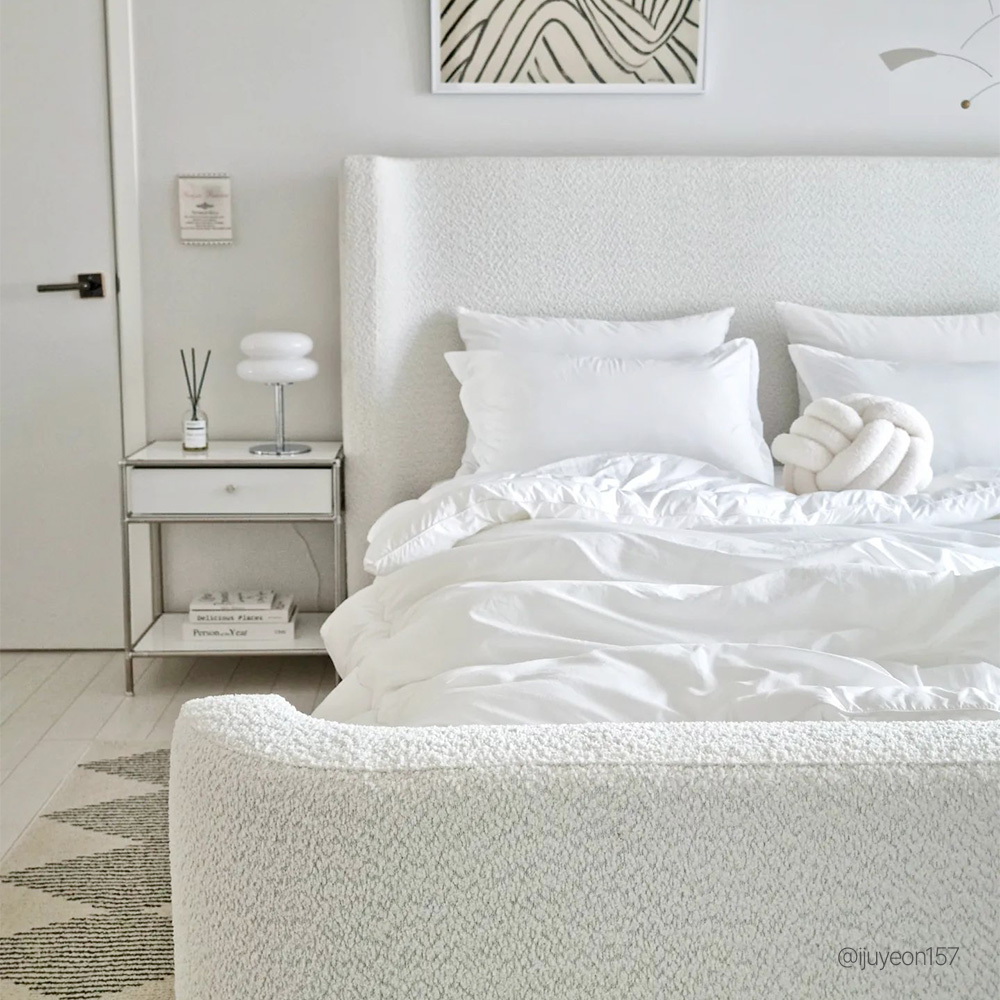 슬립퍼 커브 패브릭 침대 프레임 D/Q 퀸 사이즈 침대