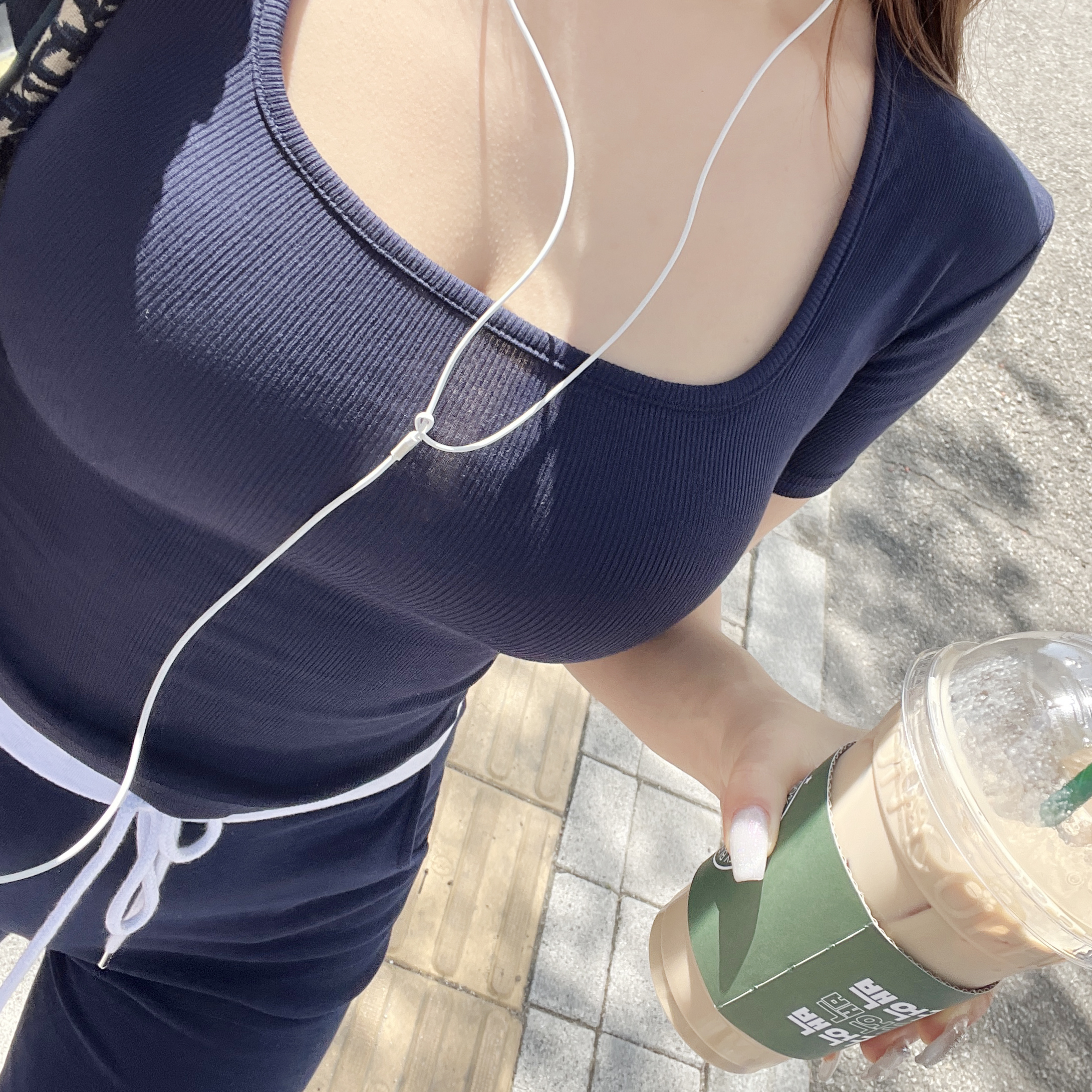 골지 스판 데일리 무지 기본 스퀘어넥 언발 반팔 크롭 티셔츠 4color - 상세 이미지 2
