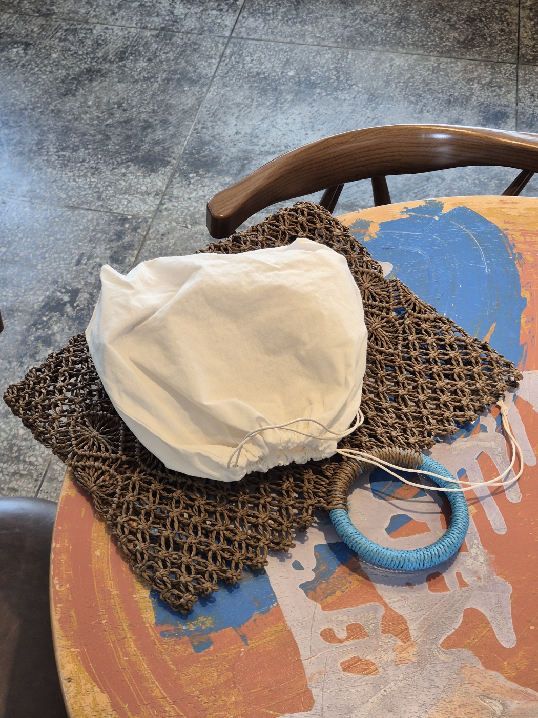 리햅 네이라 블루 핸들 네트 라탄백 핸드메이드 썸머 비치 토트 가방