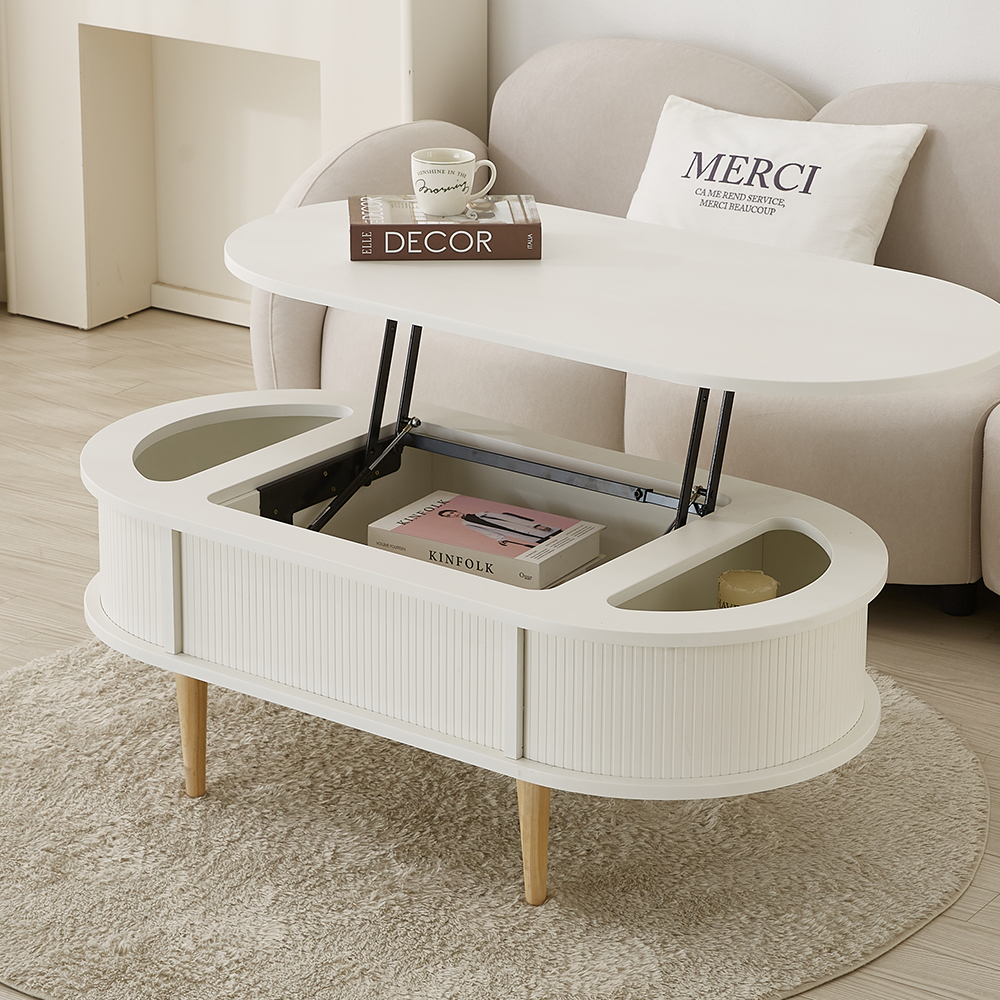 원목 타원형 템바보드 거실 리프트업 테이블 리프트 소파 테이블 800