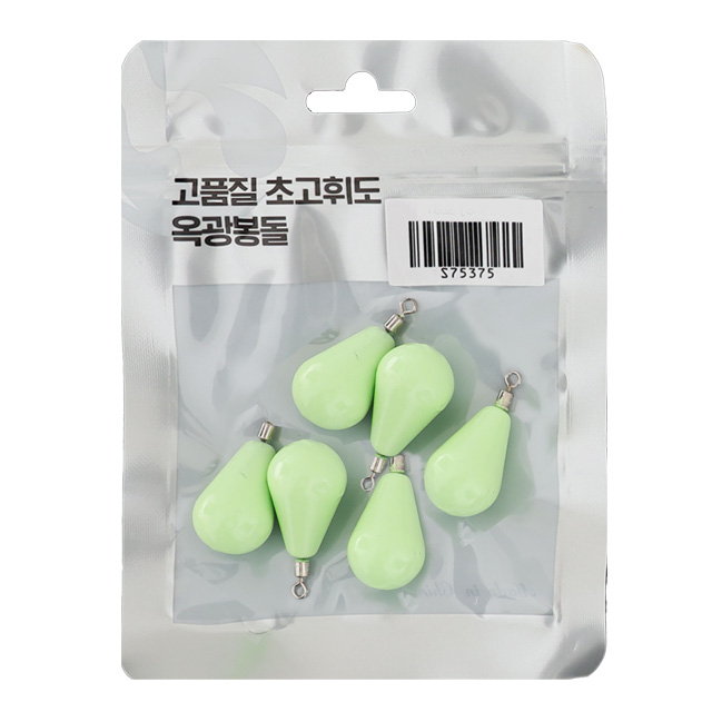 묶음팩 야광 물방울 도래 봉돌 축광 회전추 고리추 쭈꾸미 문어 광어 갑오징어 한치 5호(6개입) - 상품 이미지