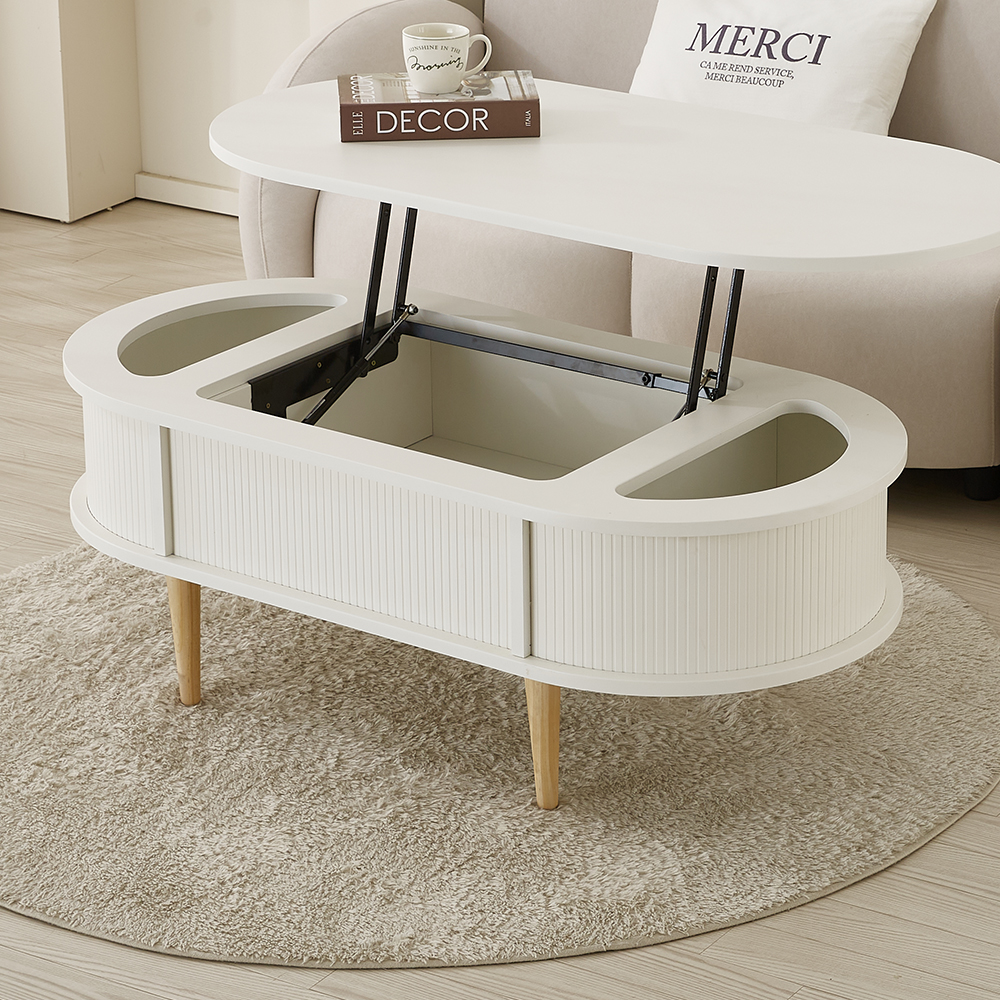 원목 타원형 템바보드 거실 리프트업 테이블 리프트 소파 테이블 800