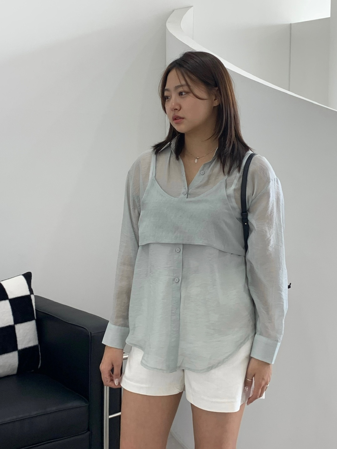 실키 뷔스티에블라우스 오간자 시스루셔츠 - 상세 이미지 5