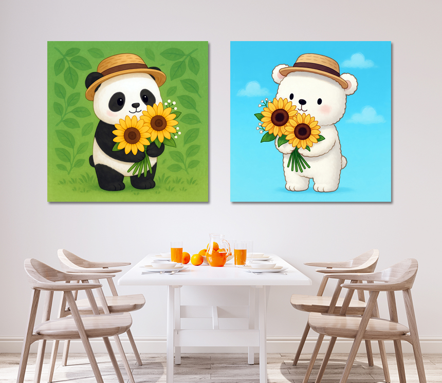 초록 판다곰 해바라기 그림 인테리어 액자 식물 아이방 아기방 꾸미기 소형 - 상세 이미지 4