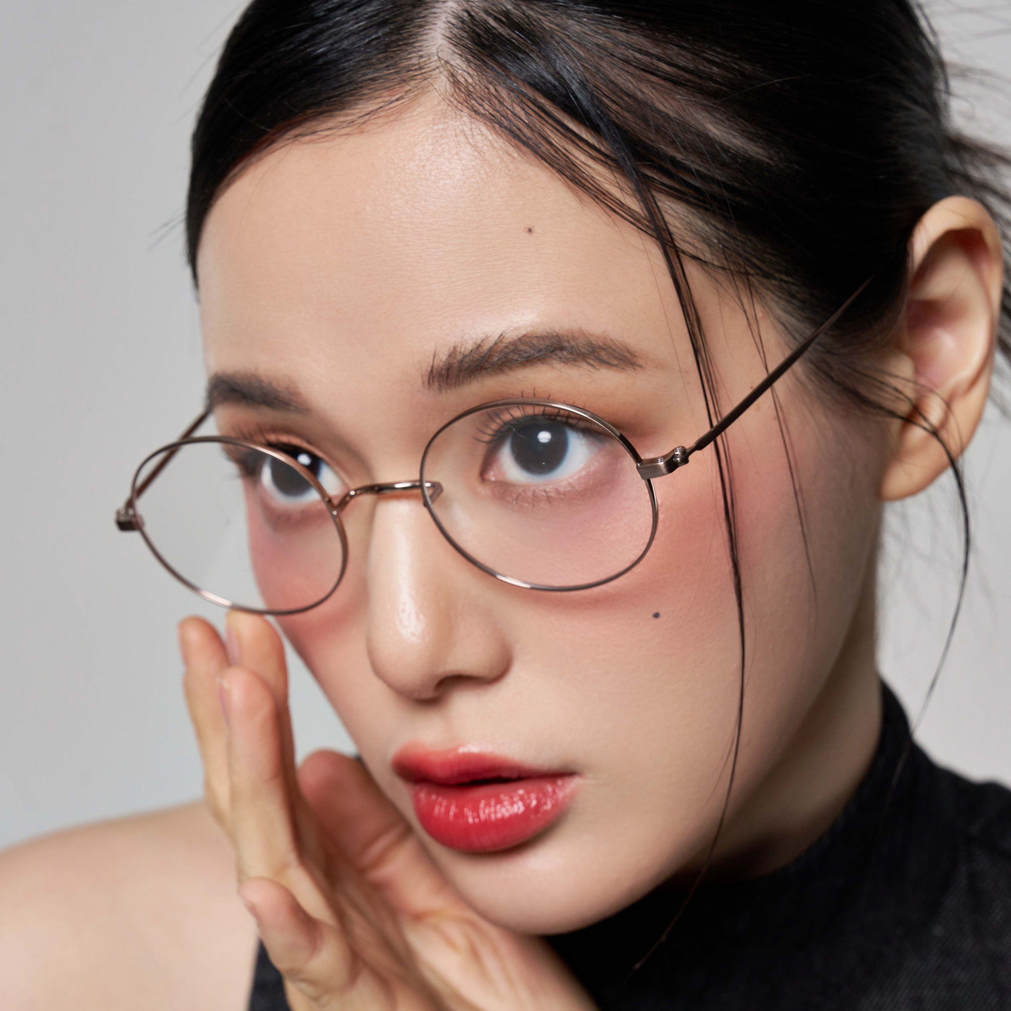 가벼운 5g 코받침 없는 타원형 풀 티타늄 안경테 블루라이트차단 새즐노즈 - 상세 이미지 5