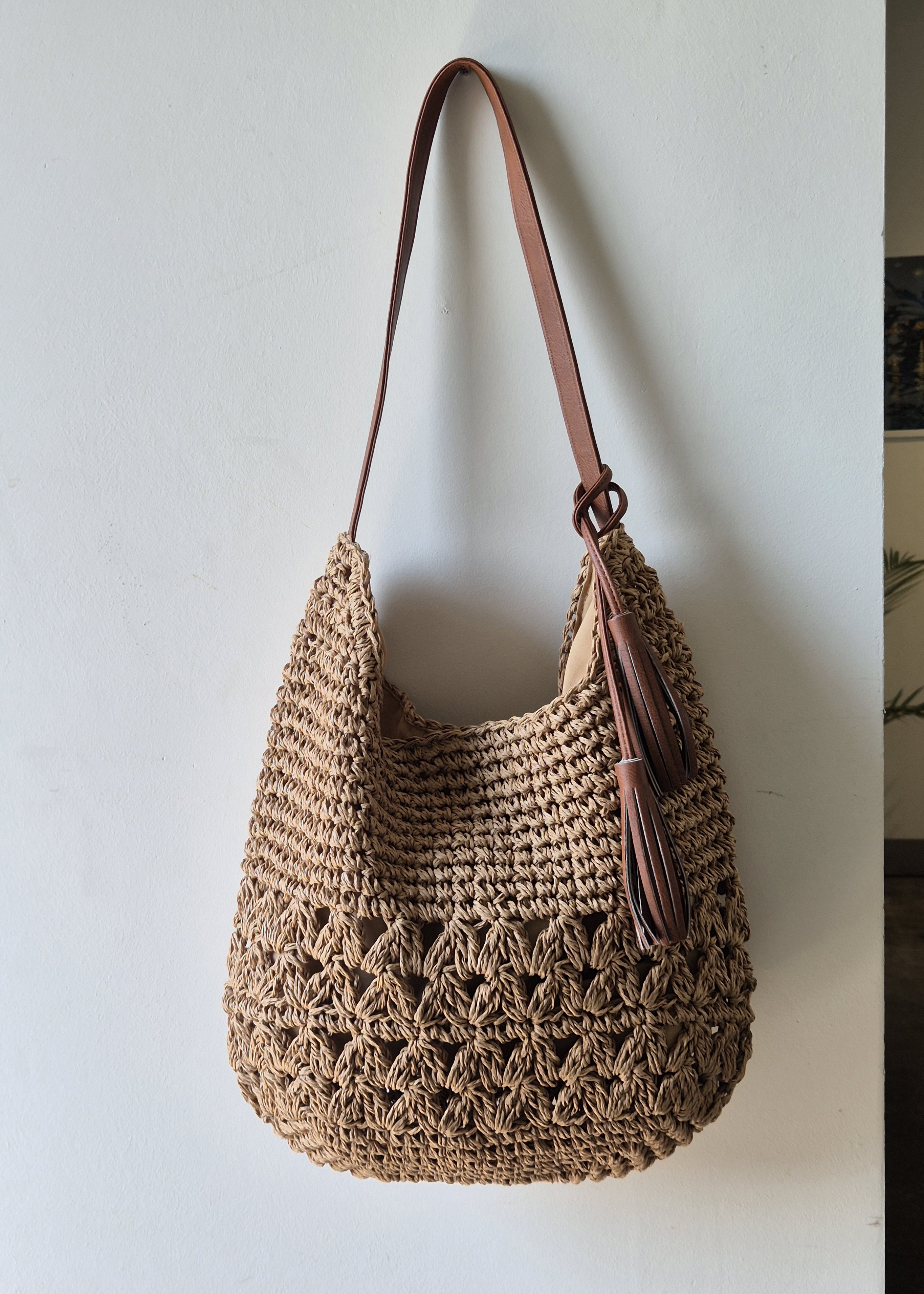 리햅 에리브 라피아 니트 숄더백 내추럴한 여름 데일리 지사 가방