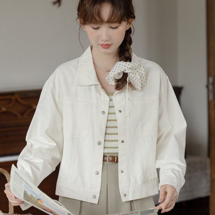 데일리 베이직 코튼 간절기 심플 캐주얼 여성 자켓 재킷 베이지 아이보리 - 상품 이미지