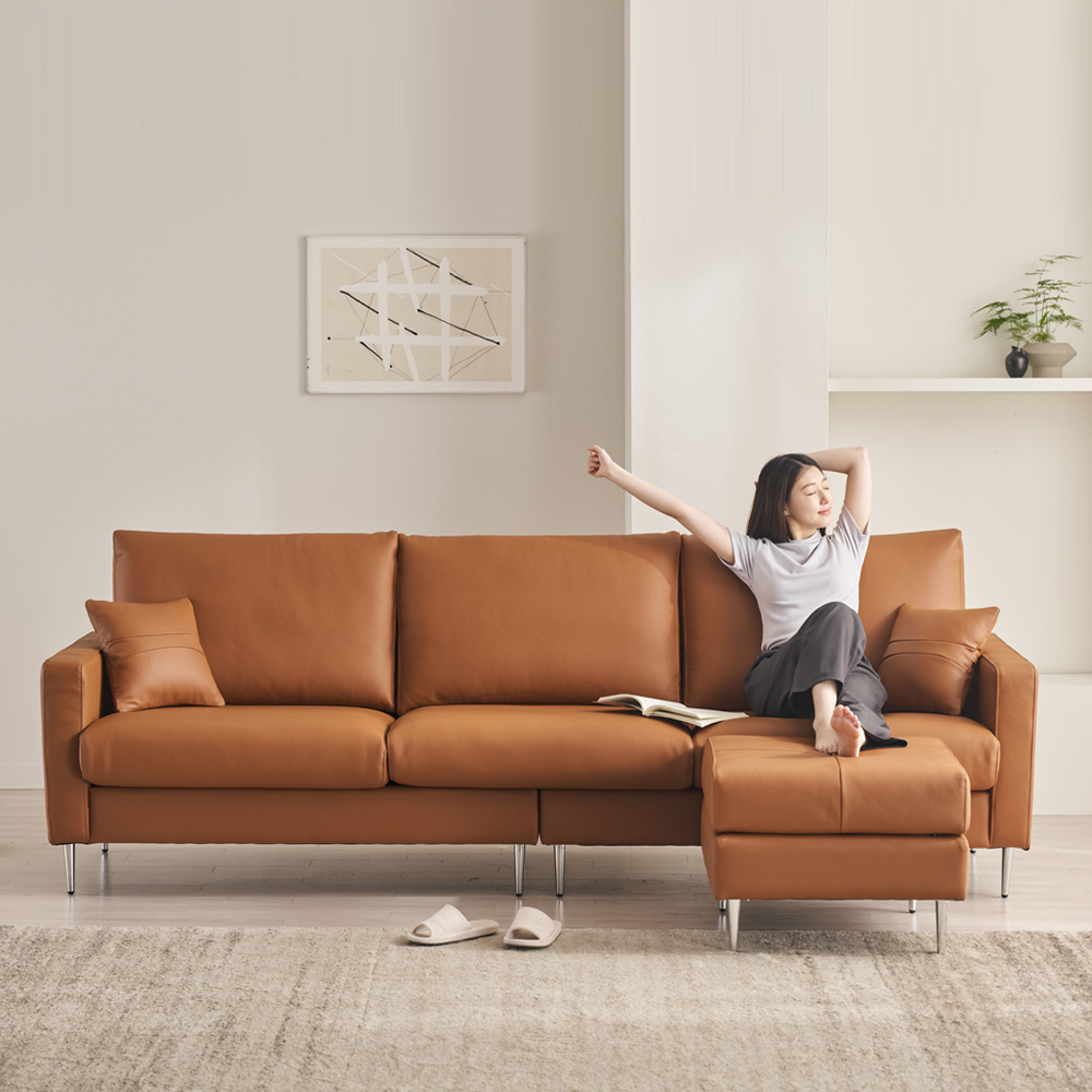 케이하우스홀드 멕소 4인용 가죽소파 천연면피 국내제작 소가죽 소파(스툴 별매)