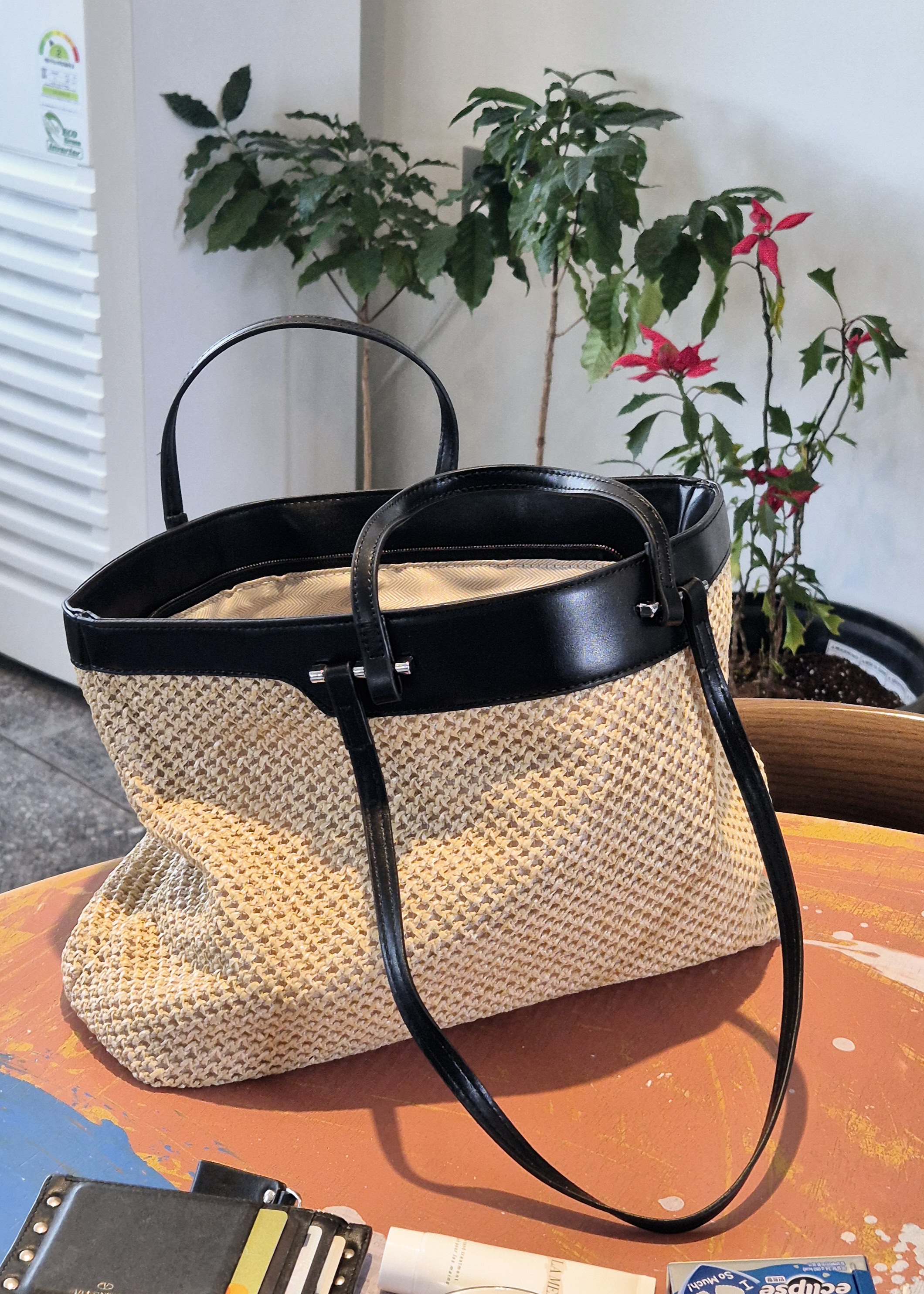 리햅 라뮤어 라탄 빅 숄더백 클래식 비건레더 더블스트랩 노트북 수납 여름 가방