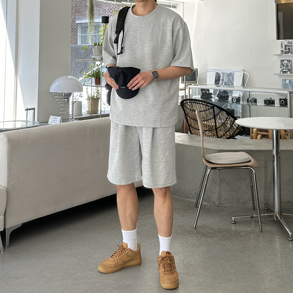 커플 반팔티 오버핏 7부 트레이닝 남자 반팔티 - 상세 이미지 2