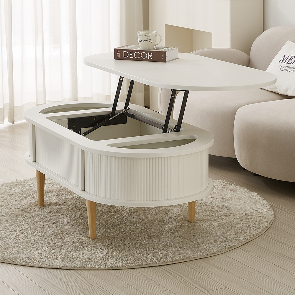 원목 타원형 템바보드 거실 리프트업 테이블 리프트 소파 테이블 800