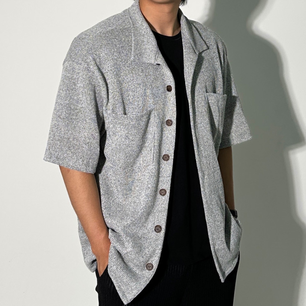 남자 오버핏 여름 쿨 그물 반팔 카라 가디건