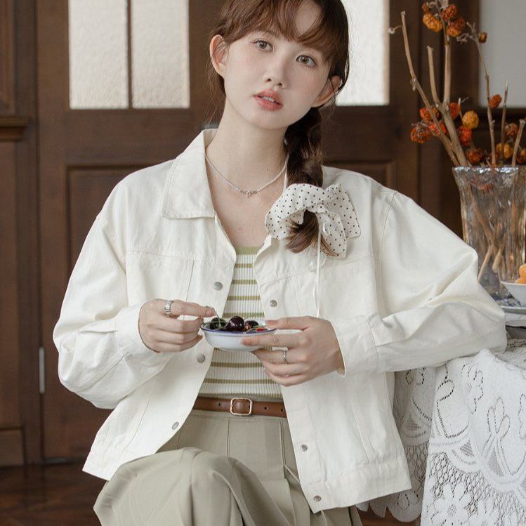 데일리 베이직 코튼 간절기 심플 캐주얼 여성 자켓 재킷 베이지 아이보리 - 상세 이미지 3