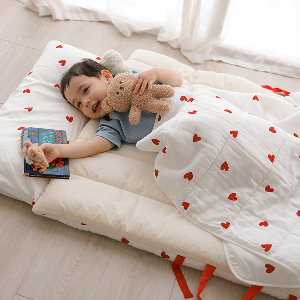 [바로발송] 올포홈 달달하트 어린이집 듀라론 낮잠이불 일체형 모달 낮잠패드 블랙하트