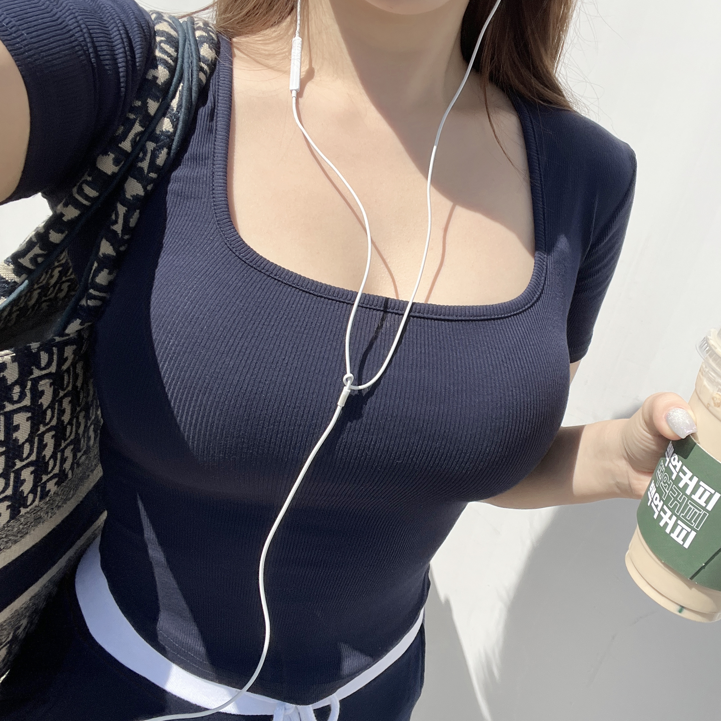 골지 스판 데일리 무지 기본 스퀘어넥 언발 반팔 크롭 티셔츠 4color - 상세 이미지 3