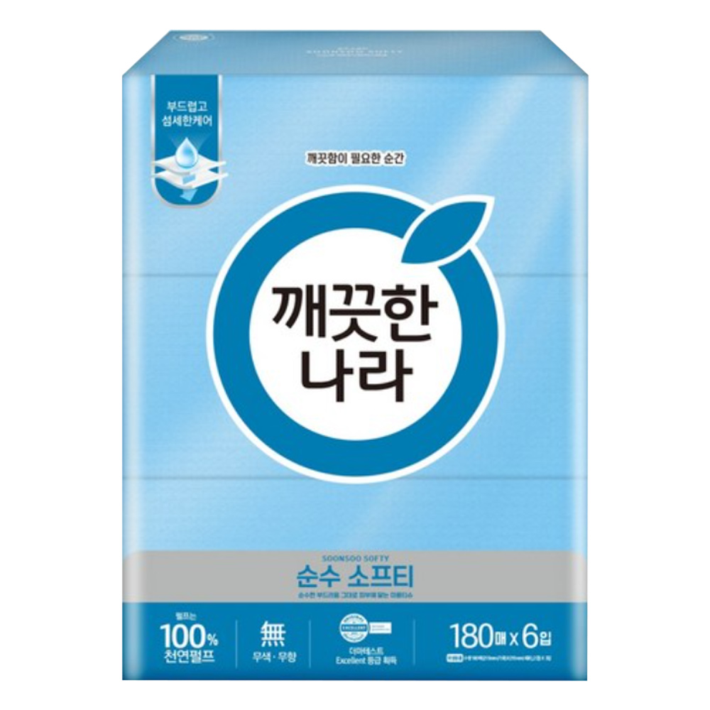 깨끗한나라 미용티슈 순수 소프티 180매 6입 : wind store