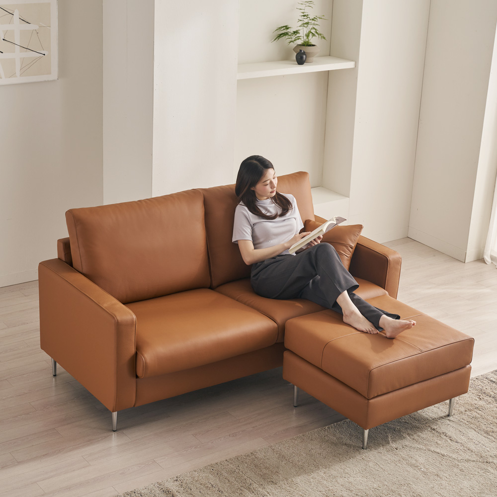 케이하우스홀드 멕소 3인용 3.5인용 가죽소파 천연면피 국내제작 소가죽(스툴 별매)