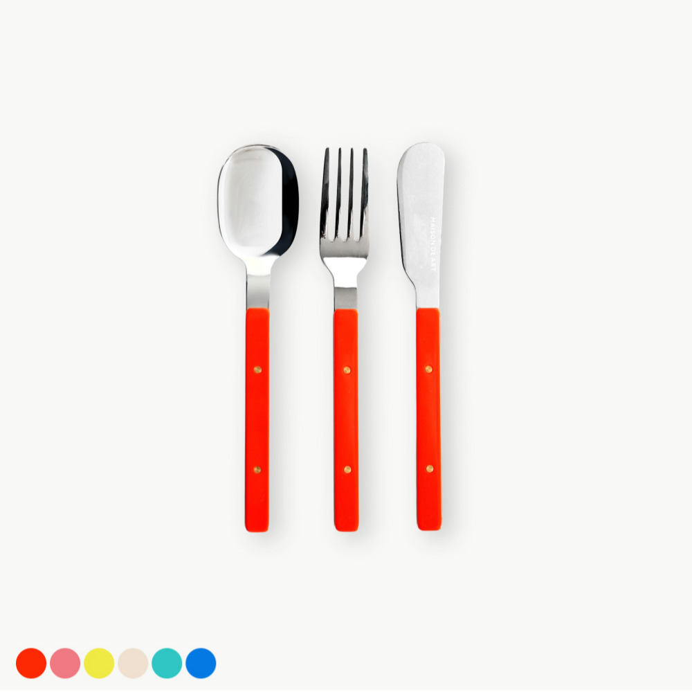 메종다르 봉봉 디저트 커트러리 3P 키즈용 (6 colors) 스테인레스 고급 선물포장 - 상품 이미지