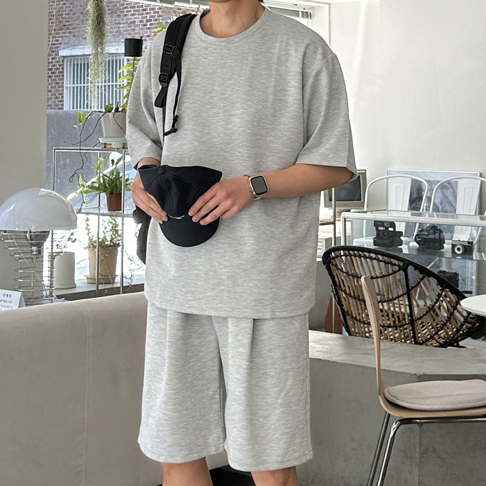 커플 반팔티 오버핏 7부 트레이닝 남자 반팔티 - 상품 이미지