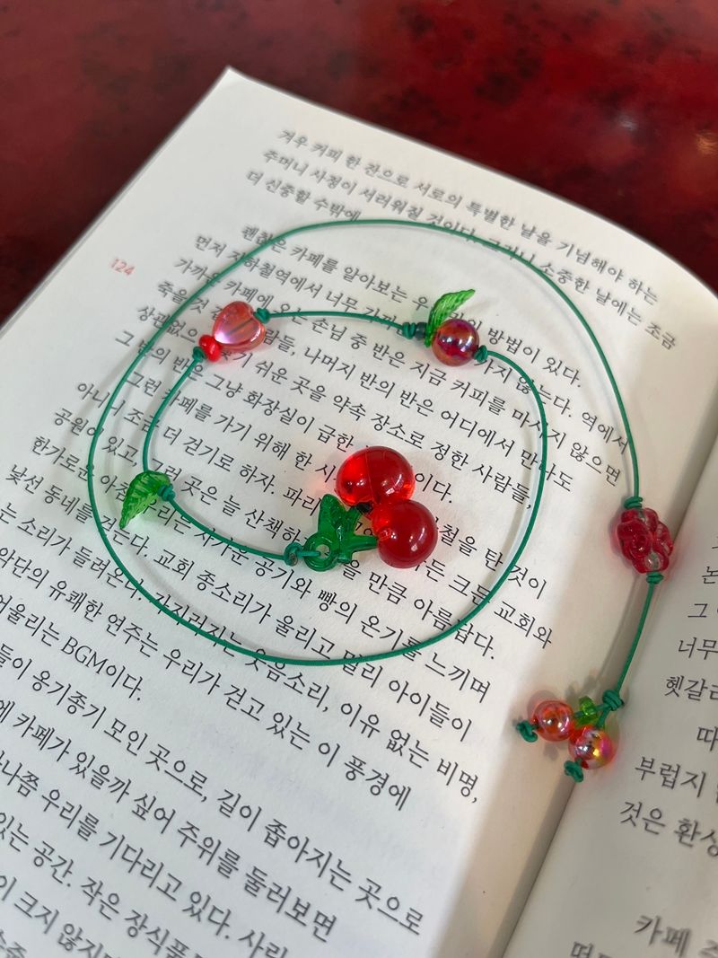 체리 비즈 끈갈피 책갈피 제작 만들기 북마크 제작 고급 독서템 굿즈 이미지 7