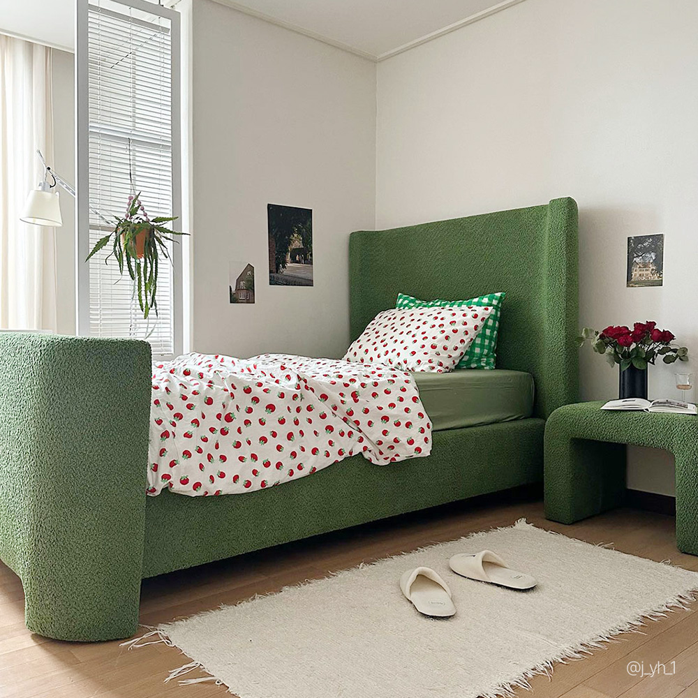 슬립퍼 커브 패브릭 침대 프레임 D/Q 퀸 사이즈 침대