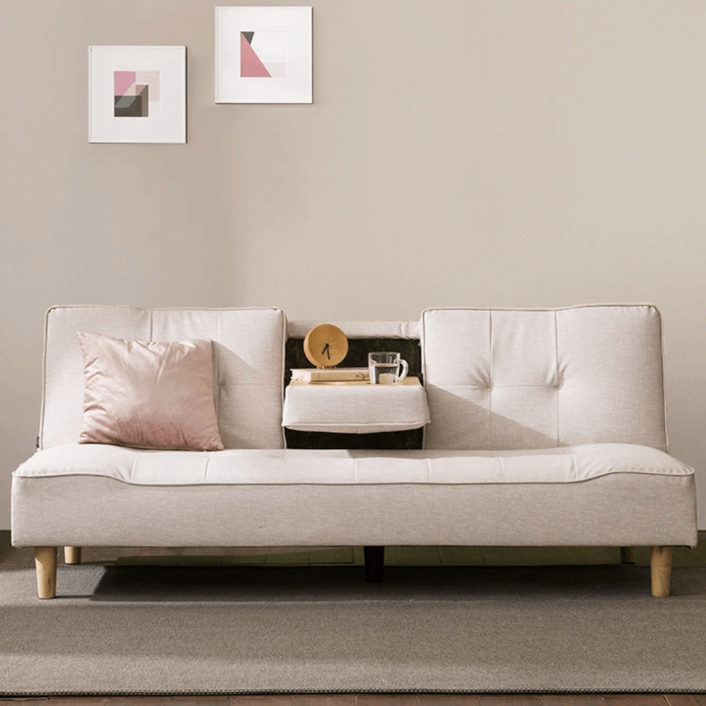 장인가구 로니엘 3인용 컵홀더 홈바 접이식 소파베드 패브릭 방수 가죽 소파